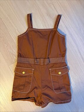 Janie and Jack Brown Belted Cotton Romper One-Piece